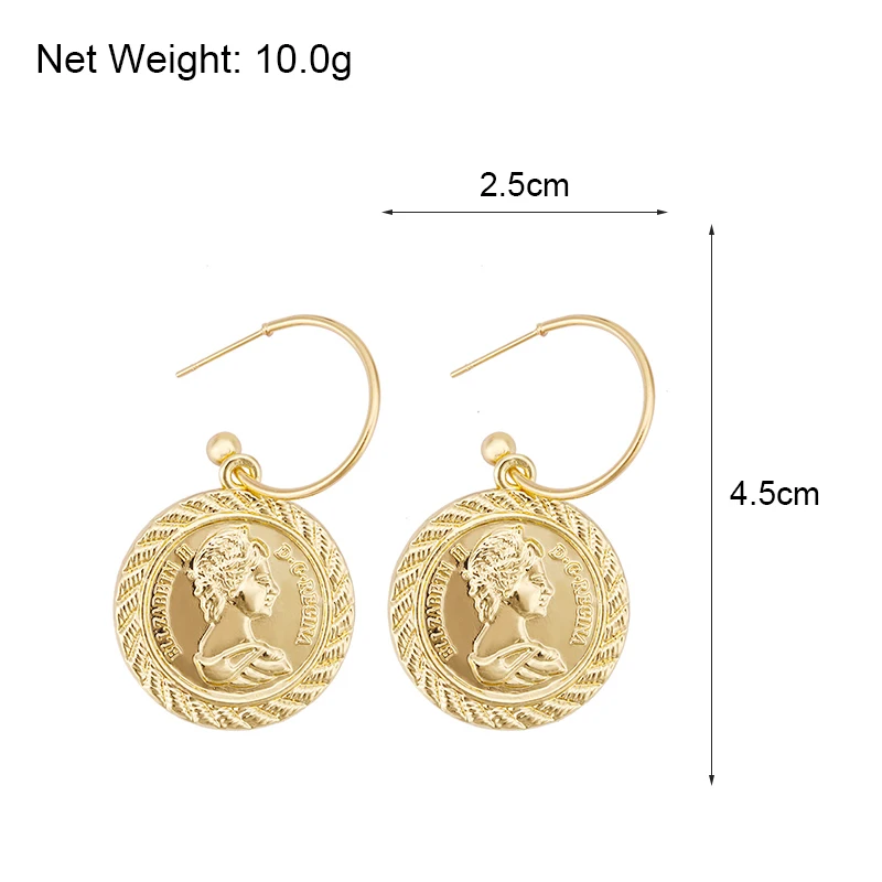 

Lifefontier Vintage Engraved Coin Drop Dangle Earrings for Women Portrait Long Round Pendant Earrings Pendientes Gift Jewelry