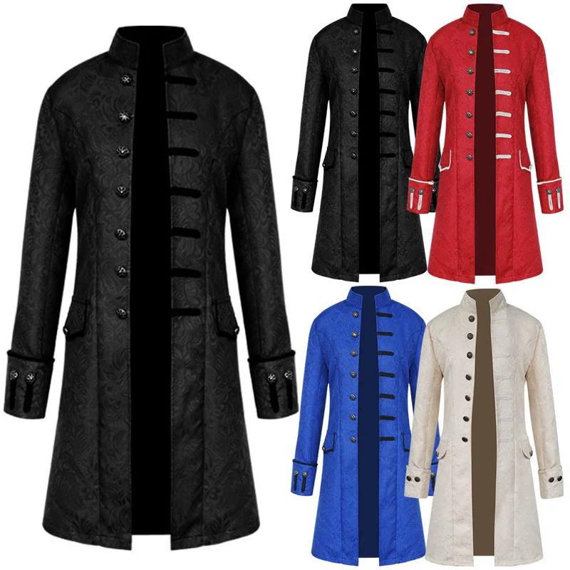 

Men Victoria Edwardian Punk Trench Coat Frock Outwear Vintage Prince Overcoat Medieval Renaissance Jacket Cosplay Costume -40