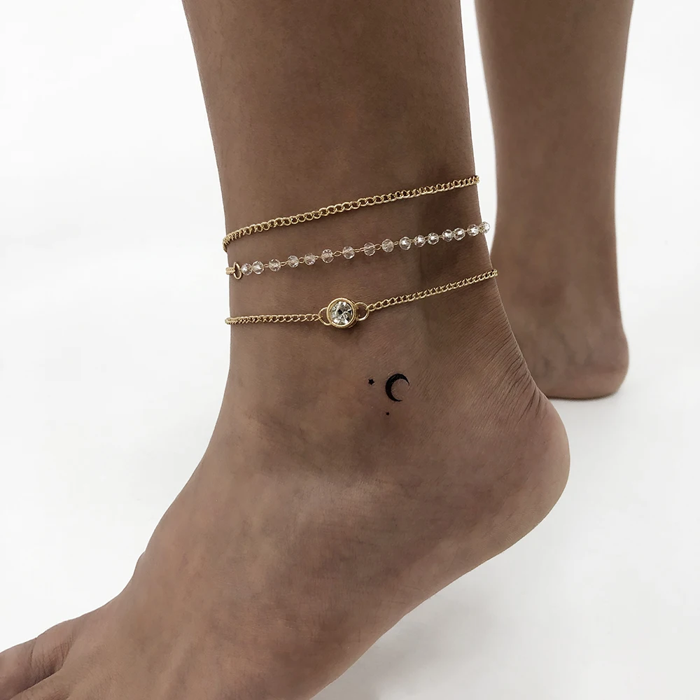

Lalynnly Female Exquisite Rhinestone Multi-Layer Geometry Anklets For Women Fashion Jewelry Gift Wholesale Foot Jewelry A0080