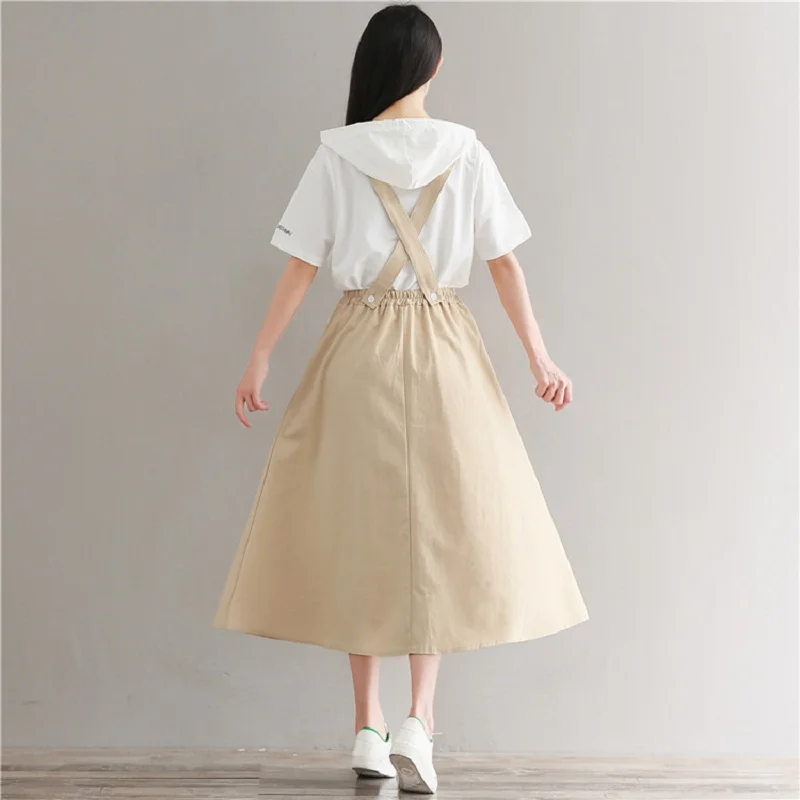 

Mori Girl Spring Autumn Women Casual Dress Sleeveless Spaghetti Strap Female Vestidos Casual Loose Solid Cotton Linen Cute Dress