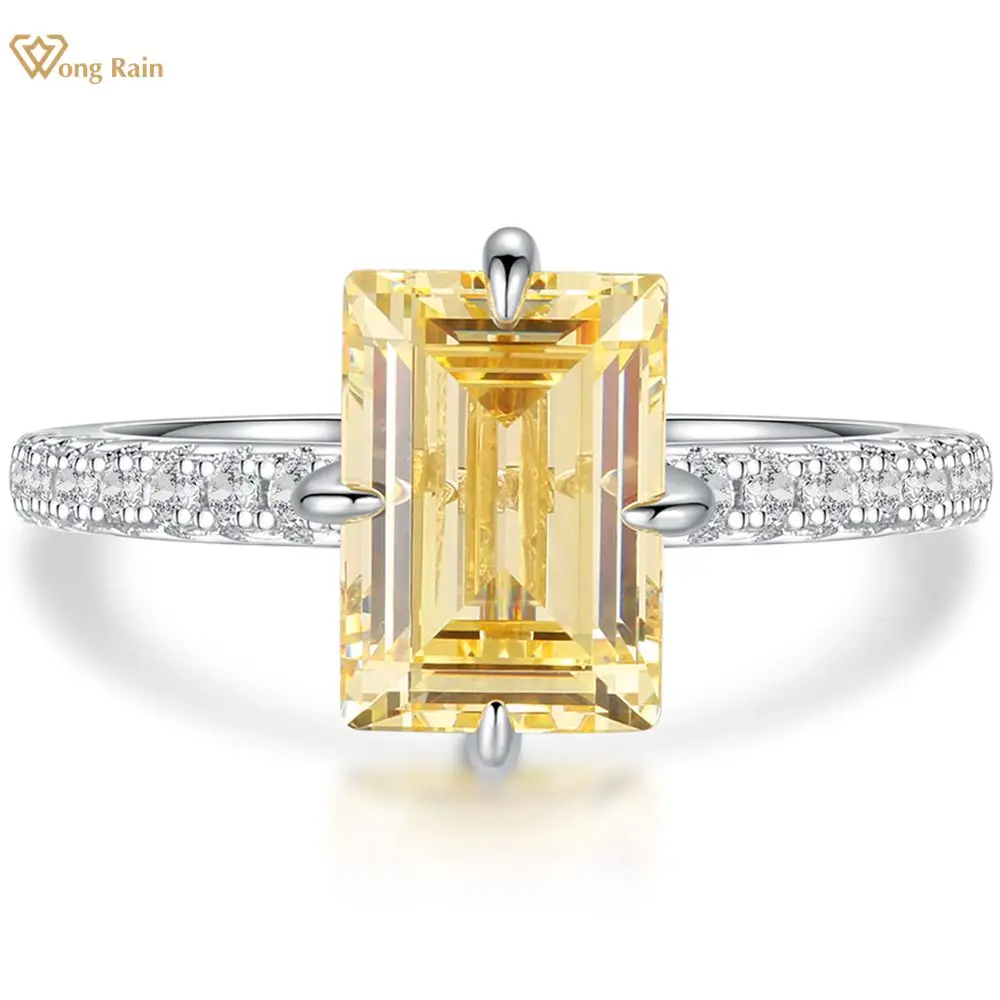 

Wong Rain 100% 925 Sterling Silver Emerald Cut Citrine Sapphire Created Moissanite Gemstone Wedding Engagement Ring Fine Jewelry