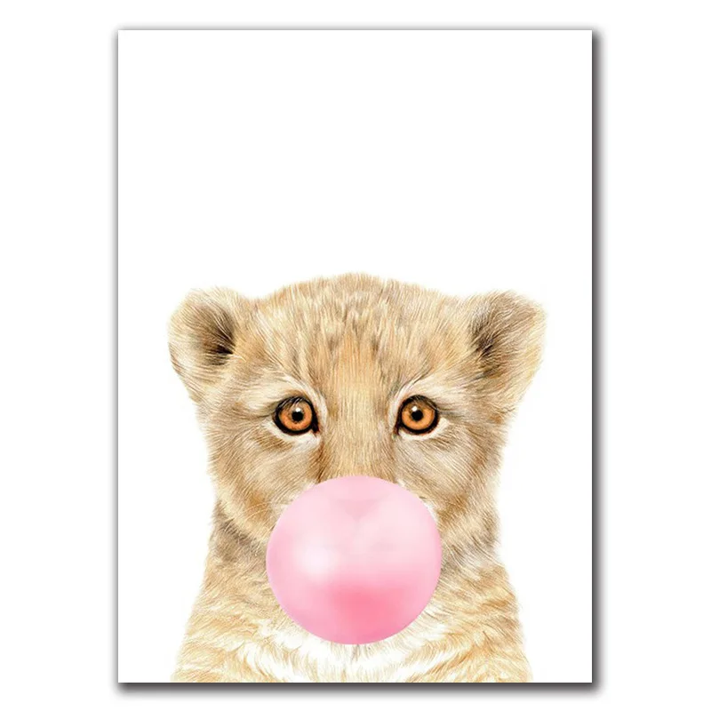 

Pink Bubble Elephant Giraffe Poster Print Animal Nursery Wall Art Canvas Painting Child Picture Nordic Kids Baby Room Decoration
