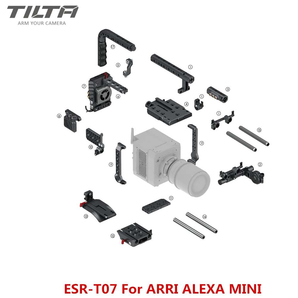 

Tilta ESR-T07 rig для ARRI ALEXA MINI Camera Cage 15 мм Базовая пластина V mount Power plate Верхняя ручка EVF Поддержка новой версии