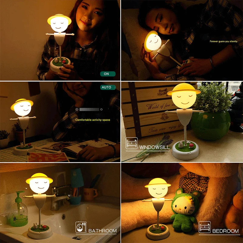 LED Night Light Scarecrow Style USB Rechargeable Bedside Lamp Children's Room Decoration Hose Child Cartoon Gift | Лампы и