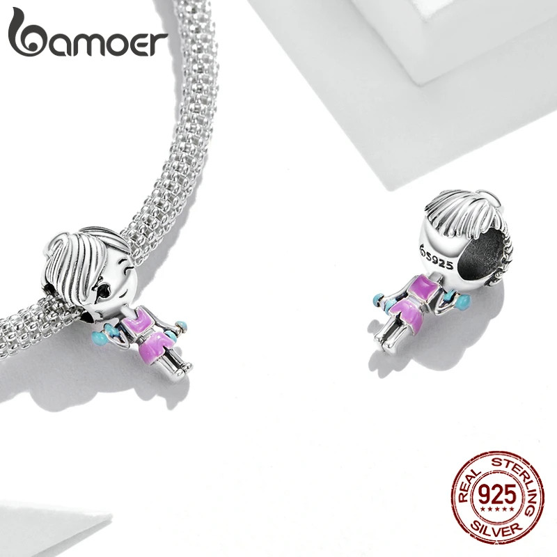 Genuine 925 Sterling Silver Gym Clothes Pink Workout Girl Dumbbell Charm Pendant Fit Original Bracelet Women Fine Jewelry Gift | Украшения