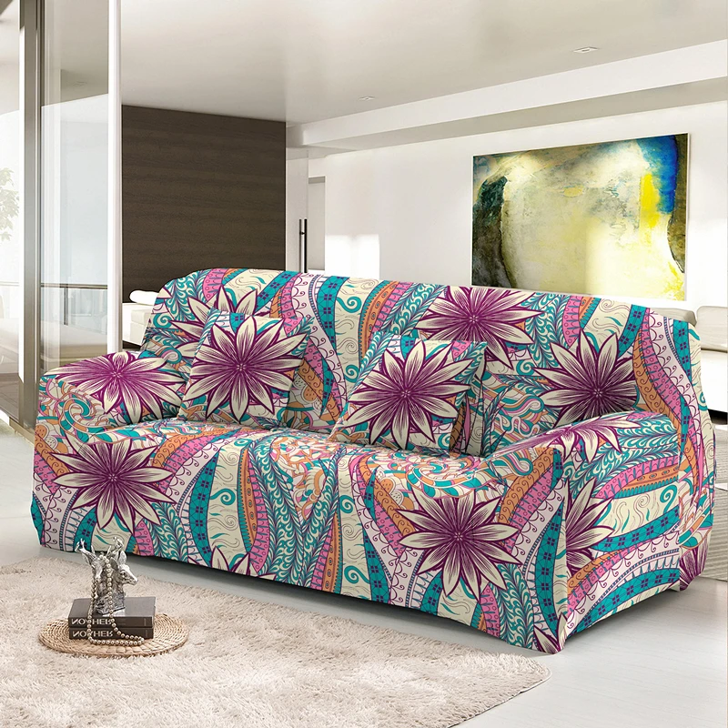 

Ethnic Style Flowers Stretch All-inclusive Slipcovers Slip-resistant Elastic Sofa Cover Armchair Couch Covers 1/2/3/4 Seaters