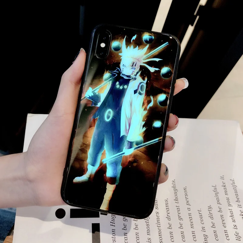 Японский аниме закаленный стеклянный чехол для телефона iPhone 6S 7 8PLUS XS MAX есть светодиодный роскошный стеклянный чехол для вспышки блестящий чехол для телефона