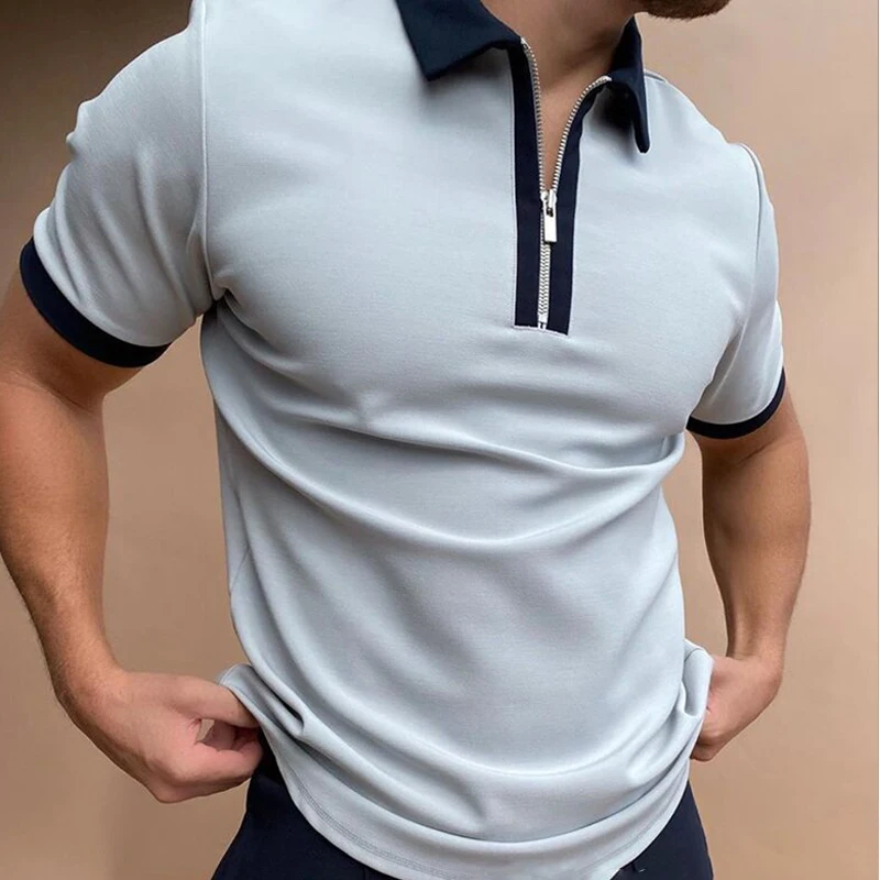 

Hot Sale Summer Men Polo Shirt Zipper Color Patchwork Short Sleeve Oversize For Male Casual Chest pocket Polo Shirt M-3XL