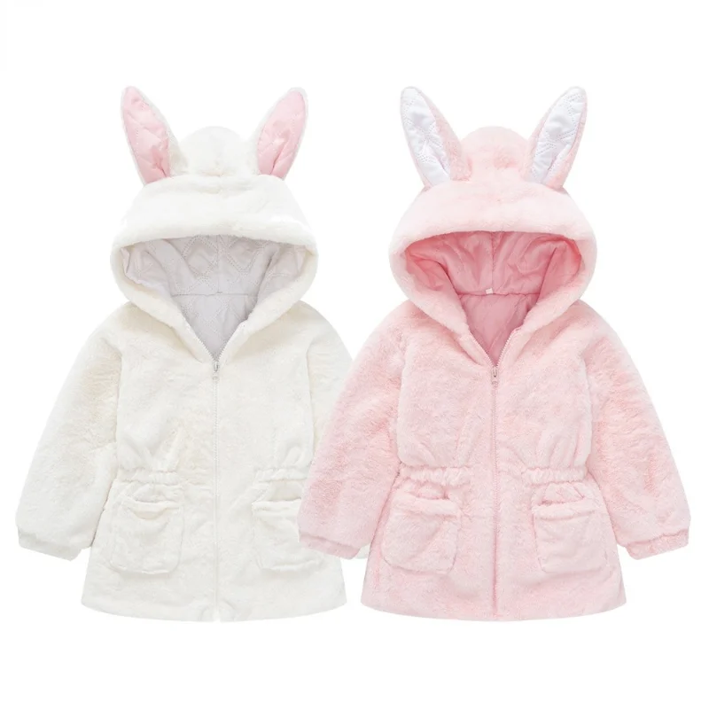 

Warm Cute Infant Jacket Fleece Children Hooded Coat Rabbit Ear Hood Toddler Jacked 2-7 Year Kids Outwear Winter Baby Clothing