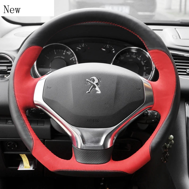 

For Peugeot 408 4008 5008 2008 301 307 308 High-quality Hand-Stitched Leather Suede Car Steering Wheel Cover Set Car Accessories