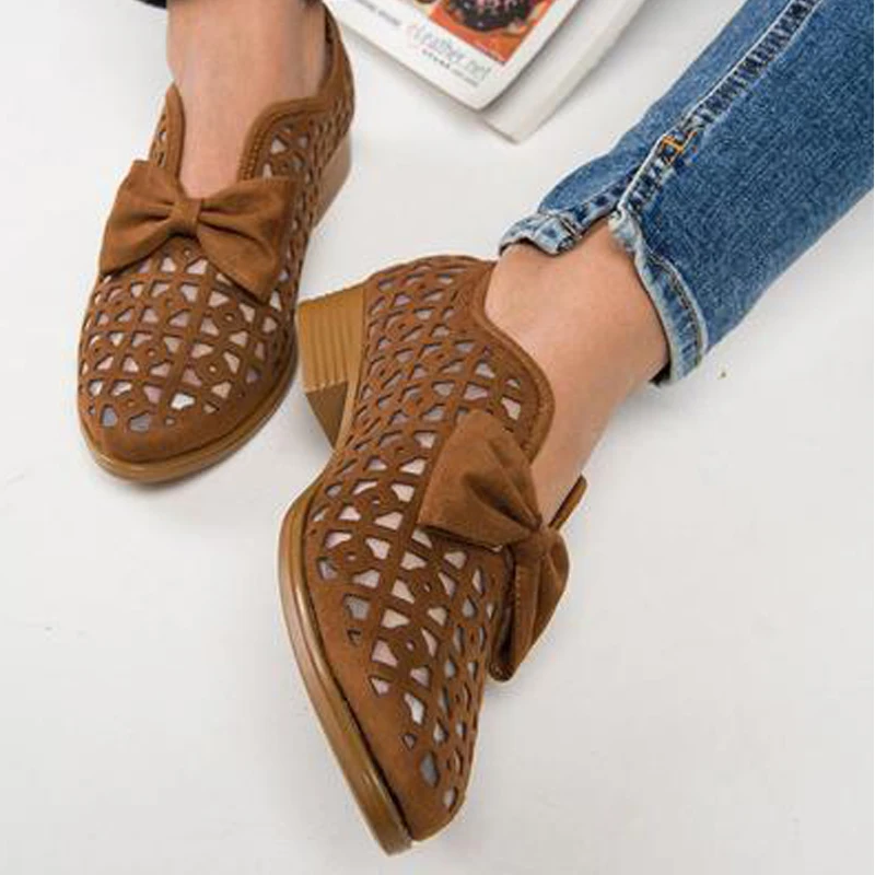 

Litthing Bow Tie Women Casual Shoes Slip On Low Heel PU leather Female Sping Autumn fashion Pointed Toe Shoes Shoes Plus Size