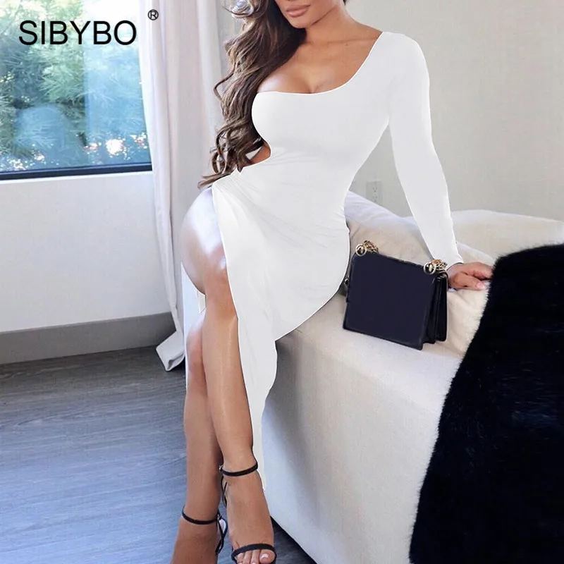 Женское платье на одно плечо SIBYBO асимметричное облегающее с открытой спиной