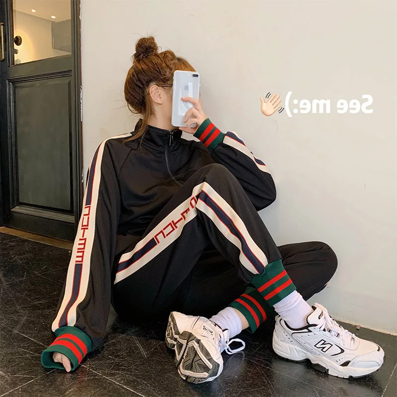 

Leisure sports suit women's autumn and winter new loose fashion Plush sweater running two piece suit fashion 1108