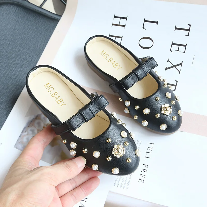 Осень 2019 детские тапочки с жемчугом для девочек обувь принцессы на плоской