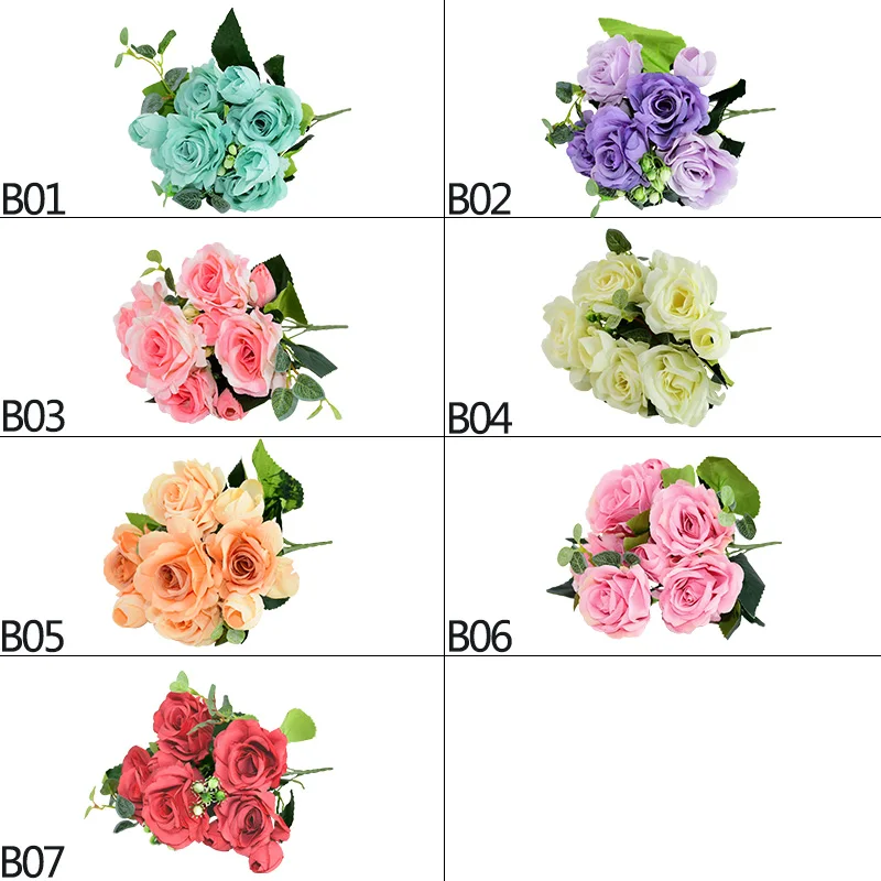 

1 Bunch Silk Tea Rose Artificial Silk Flower Bridal Bouquet Wedding Decoration Festival Party Home Garden Fake Rose Flower Craft