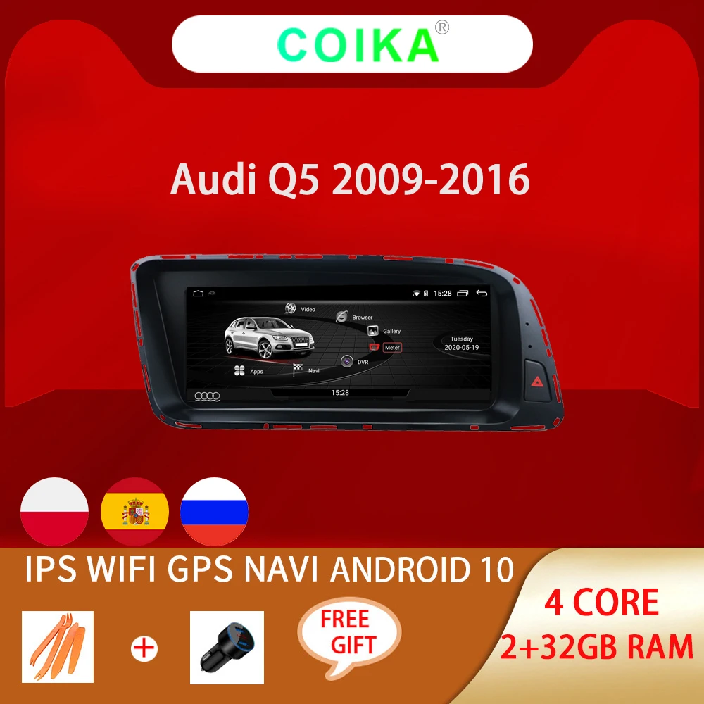 Автомобильный дисплей 8 дюйма на Android 10 экран для Audi Q5 09 16 Wi Fi BT Google 2 + 32 ГБ ОЗУ IPS