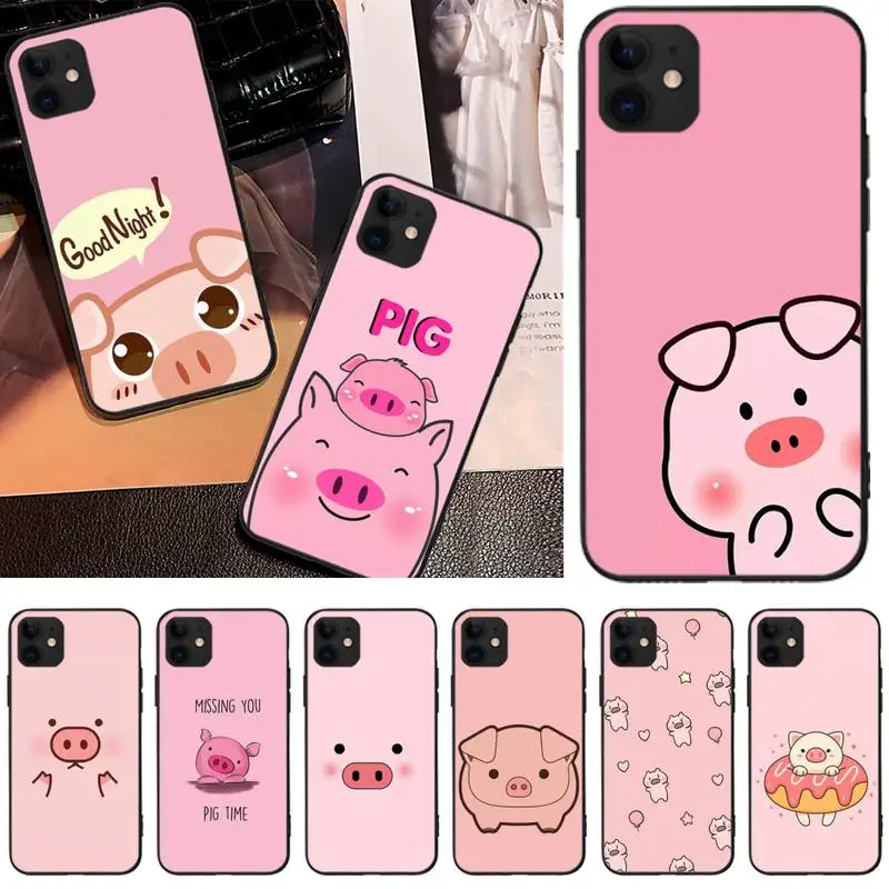 

Lovely Pink Pig Phone Case Black TPU Soft For IPhone 12 11 PRO MAX X XS XR 6S 7 8 PLUS SE Cases Cover