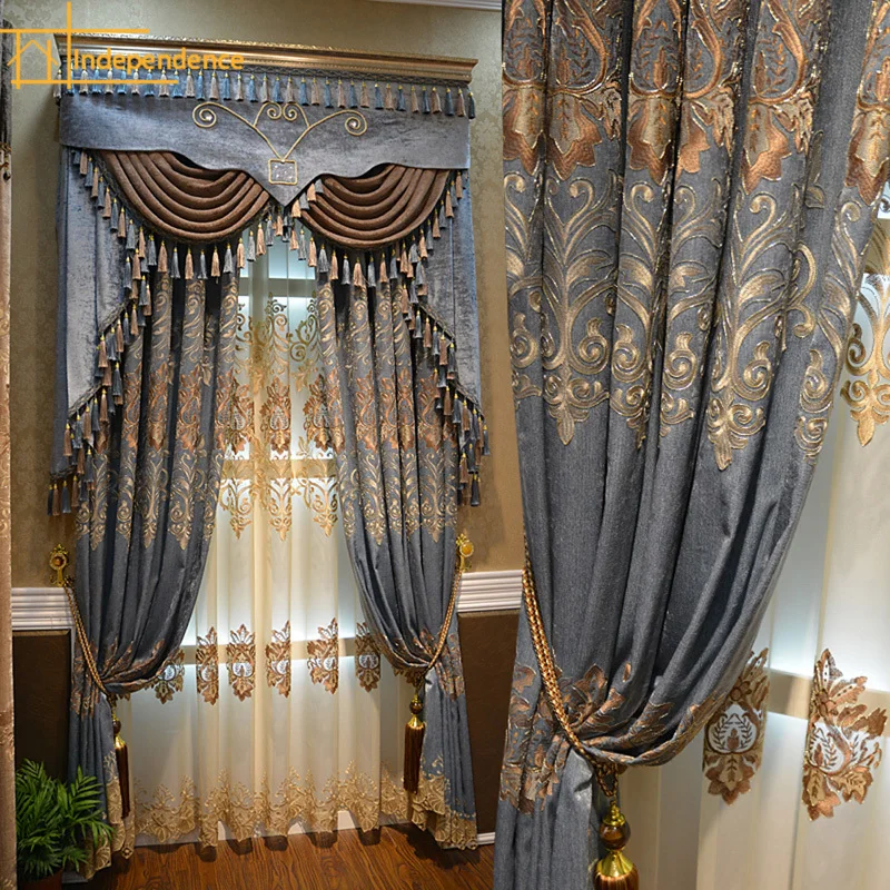 

Европейские бархатные шторы из синели с вышивкой для спальни, для гостиной, современные тюлевые оконные занавески, декоративные занавески