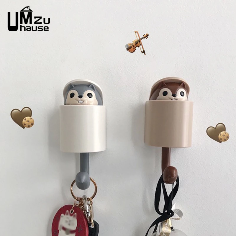 

Забавные крючки для ключей с белкой, декоративный держатель, настенный самоклеящийся органайзер для домашнего хранения, органайзер для ван...