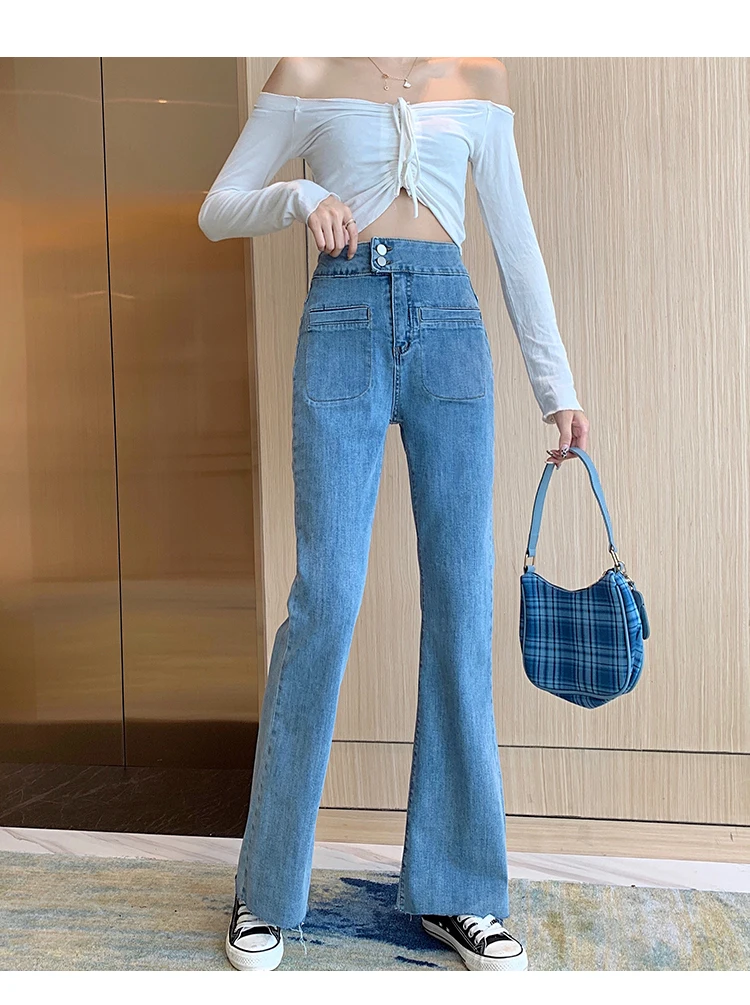 

Womens high waisted Jeans, wide leg blue Jeans, womens high rise Jeans, womens washed skinny Jeans