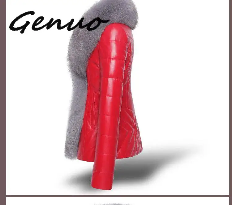 Женская кожаная куртка большого размера с воротником из искусственного меха