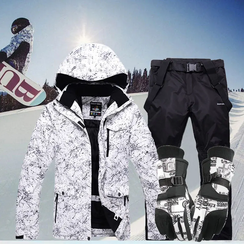 New Thicken Warm Ski Suit Men Women Winter Windproof Waterproof Skiing Gloves Snowboarding Jacket Pants Set Male Plus Size 3XL