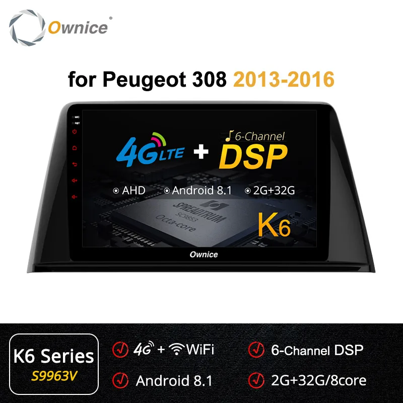 Ownice Octa 8 Core Android 9,0 автомобиля радио gps навигации k3 k5 k6 для peugeot 308 DVD плеер 4 аппарат не привязан к оператору сотовой связи DSP 360 панорама оптического волокна - Цвет: S9963 K6 Series