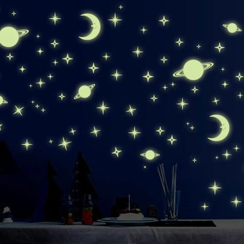 Светящиеся Настенные наклейки DIY Вселенная луна звезды светится в темноте для
