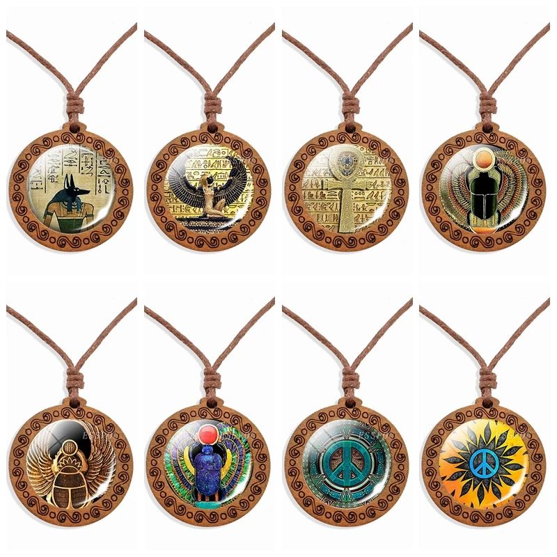 Античное египетское ожерелье Anubis Scarab Ankh Cross Art Картина стеклянный кабошон