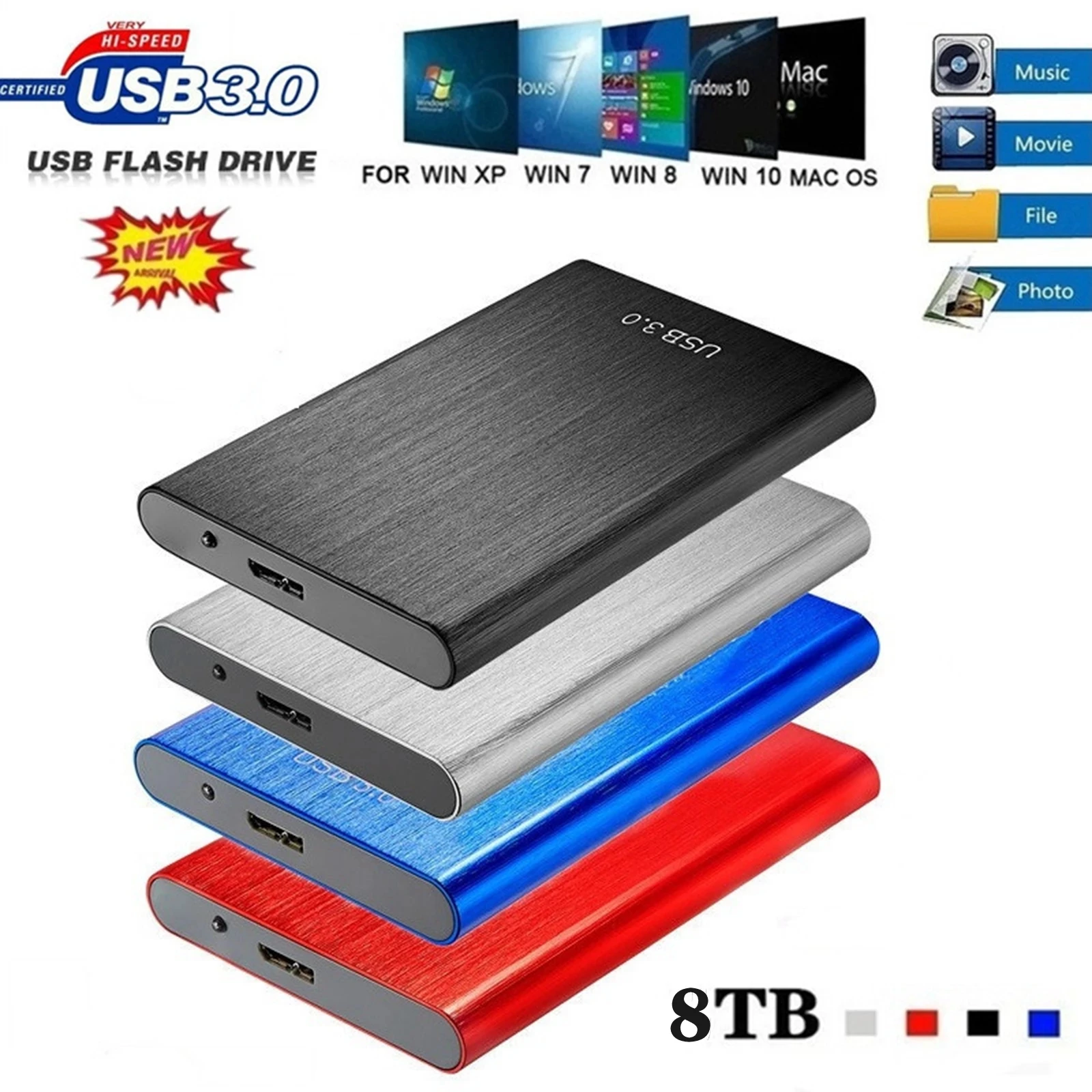 

USB 3.0 8TB 4TB 2TB 1TB SSD External Moblie Hard Drive Portable High Speed Hard Disk for Desktop Mobile Laptop Computer