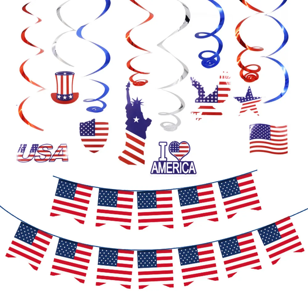 

American Independence Day String Flags Banner Paper Flower Ball Party Decoration 4 July Diy Decoration Wall Decor