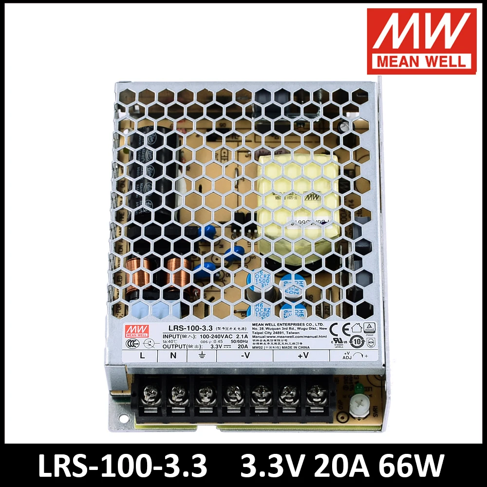 Светодиодная подсветка Mean Well LRS 100 3.3 85 3 В переменного тока в постоянный ток 20A 66 Вт