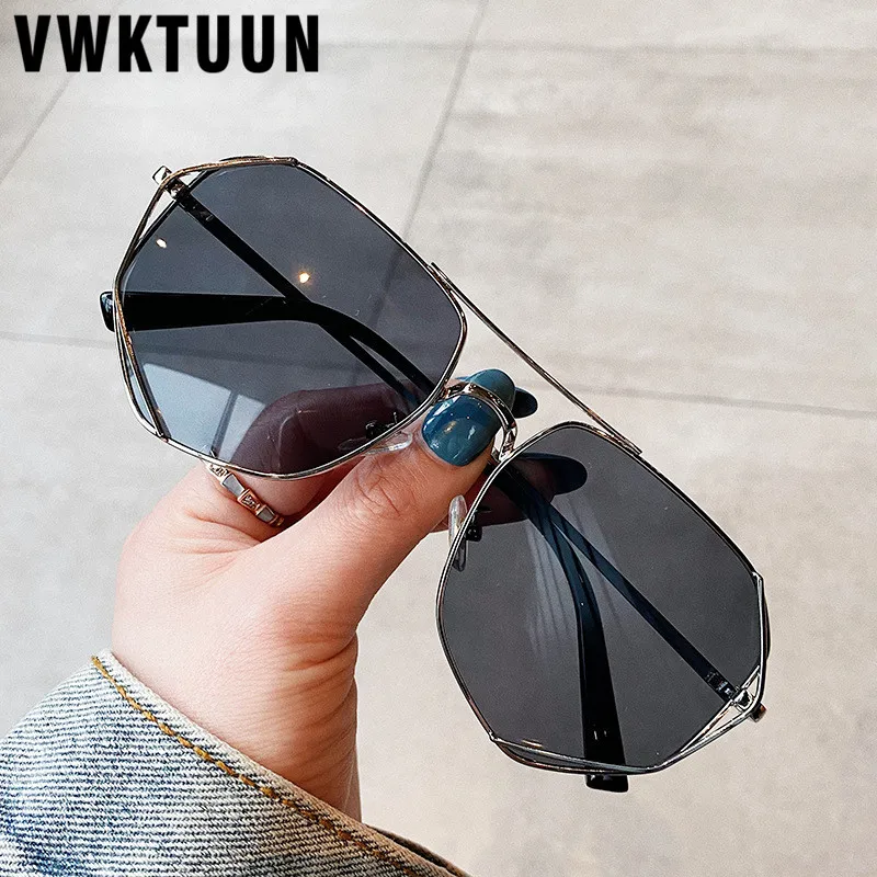 

VWKTUUN Square Sunglasses Women Twin Beam Sunglasses Metal Frame Glasses UV400 Points Vintage Sunglass Men Ocean Lens Shades