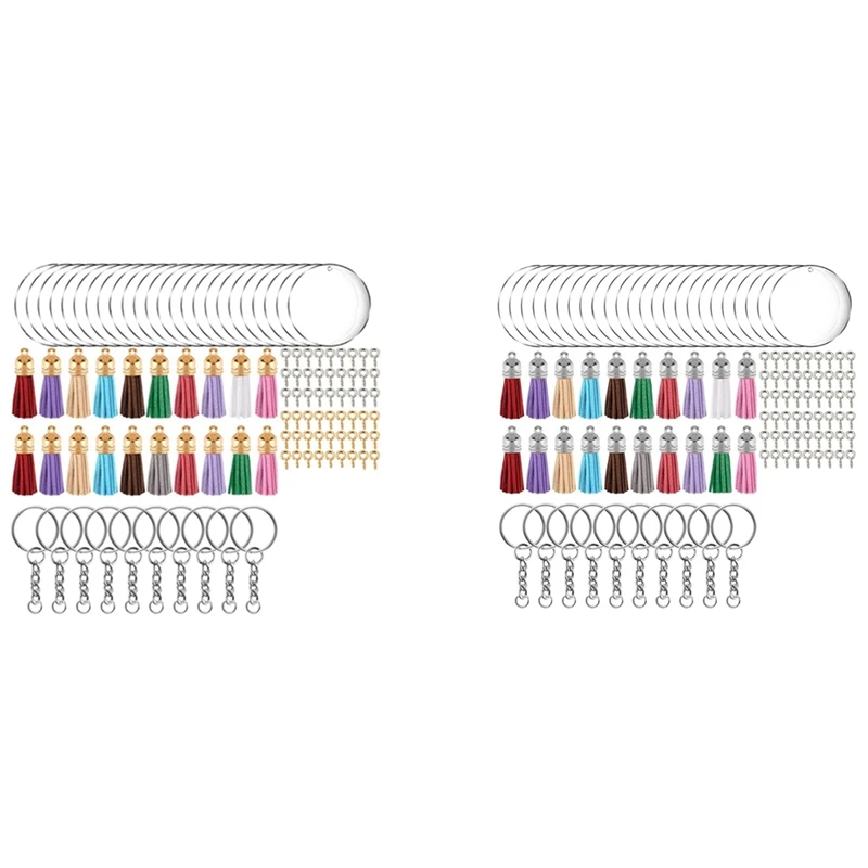 

200 Pcs Acrylic Keychain Blanks Kit with Key Rings Jump Rings Round Clear Discs