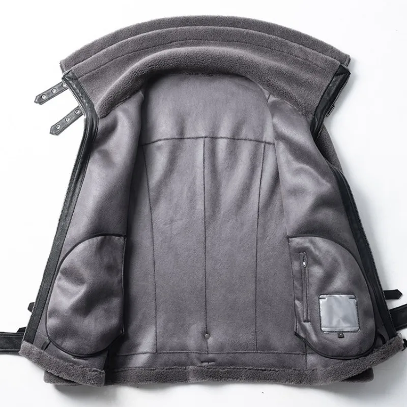 

Detachable Men Collar Real Fur Coat Winter Warm Zipper Biker Wool Jacket Luxury Warm Vintage Full Sleeve Outerwear Oversize 4XL