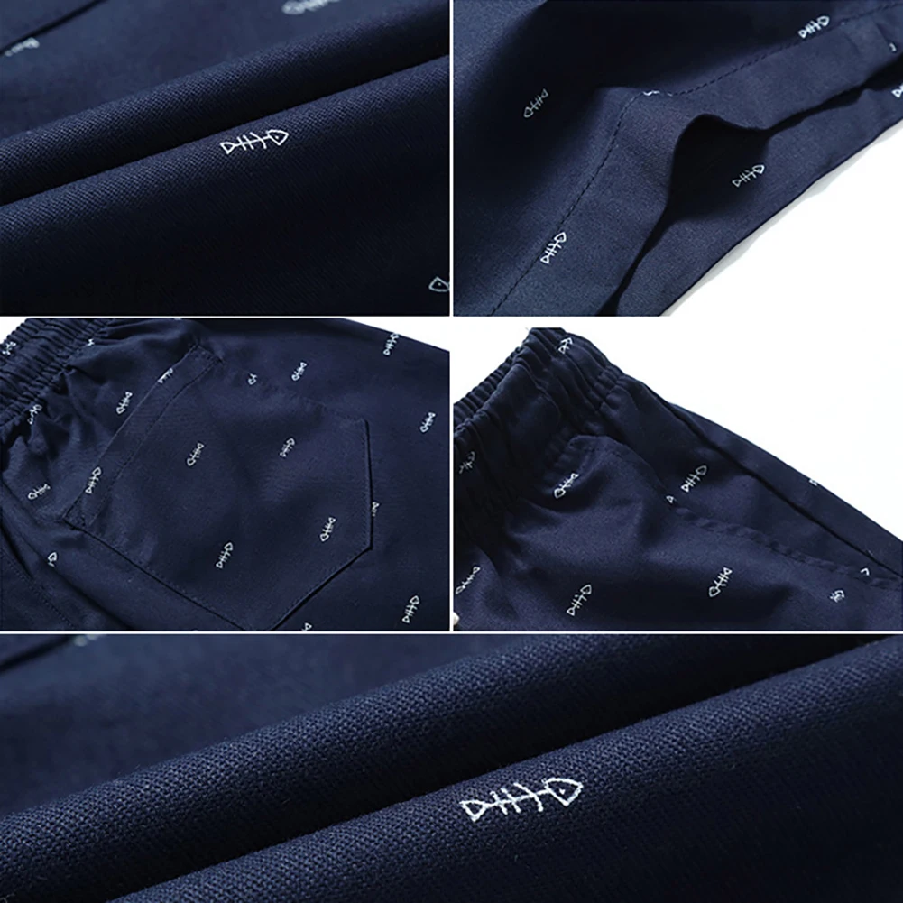 

Men Casual Fishbone Print Drawstring Pockets Cotton Beach Shorts Fifth Pants Hand Wash Cotton Regular Fishbone Print Drawstring