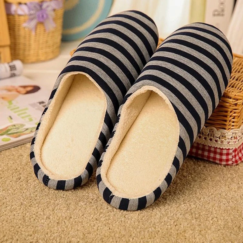 

Women Retail Drop Shipping Striped Indoor Slippers Unisex Women House Shoes Non-Slip Warm Cotton Slippers Floor Slippers