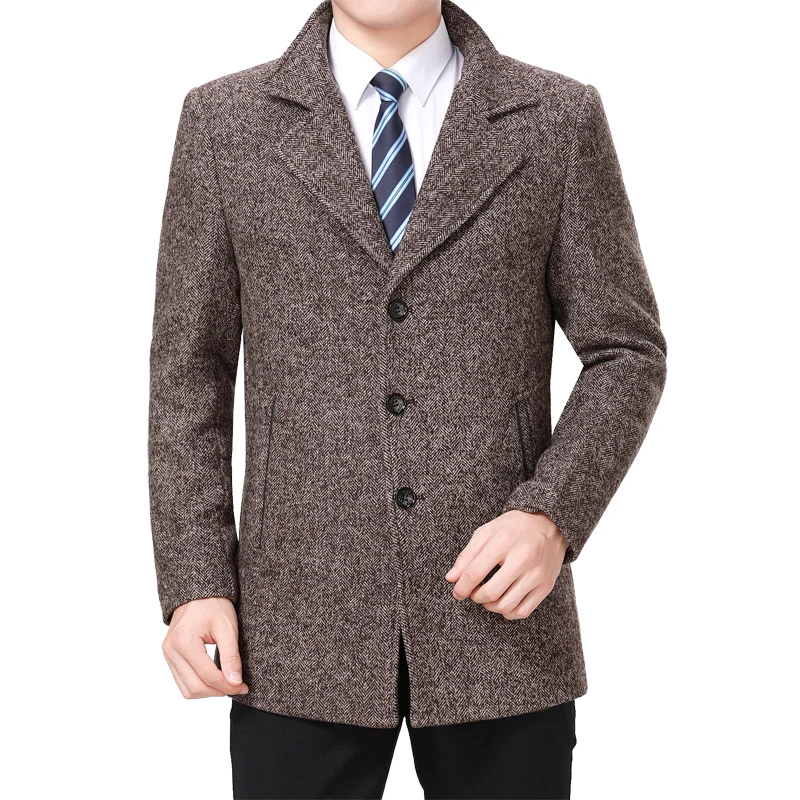 

2020 Men Wool Coat Autumn Woolen Jacket Pea Сoat Winter Wool Blend Jacket High Quality Men Tweed Coat Korean Turn-down Collar