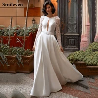 smileven shiny glitter long sleeve wedding dress a line bride dresses with belt vestido de novia 2021 floor length wedding gowns