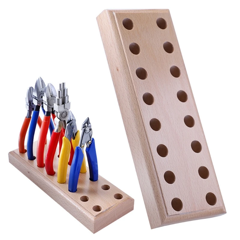 

Desktop Display Stand Pliers Pine Base with Eight Rows of Holes Clock Repair Tools DIY Storage Wooden Base Tool