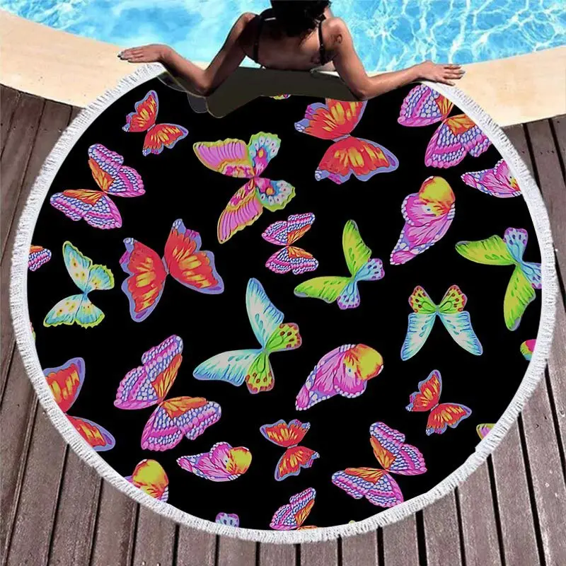 

Color Butterfly Printed Large Round Beach Towel Blanket Microfiber Round Fabric Bath Towels Home Decorative Droppshiping