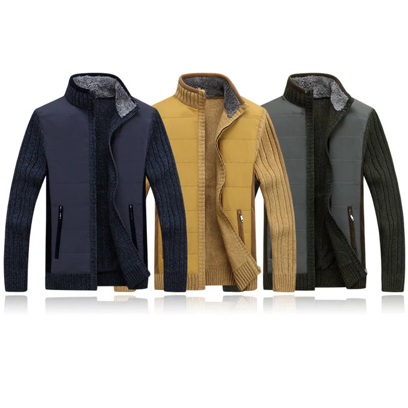 

Military Winter Sweater Men Cardigan Patchwork Windbreaker Thick Warm Cardigan Men Stand Collar Warm Knitted Wear Mens Sweaters