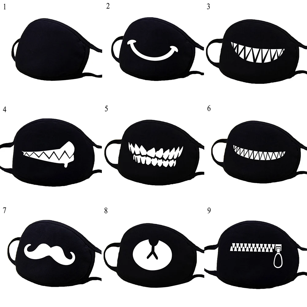 1PC Women Men Black Cartoon Mouth Mask Teeth mouth Half Face Mouth-Muffle Washable Masks Cute Children Covers | Аксессуары для