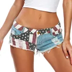 Женские джинсовые шорты, летние мини-шорты, сексуальные с принтом флага США, с дырками, джинсовые шорты, размера плюс