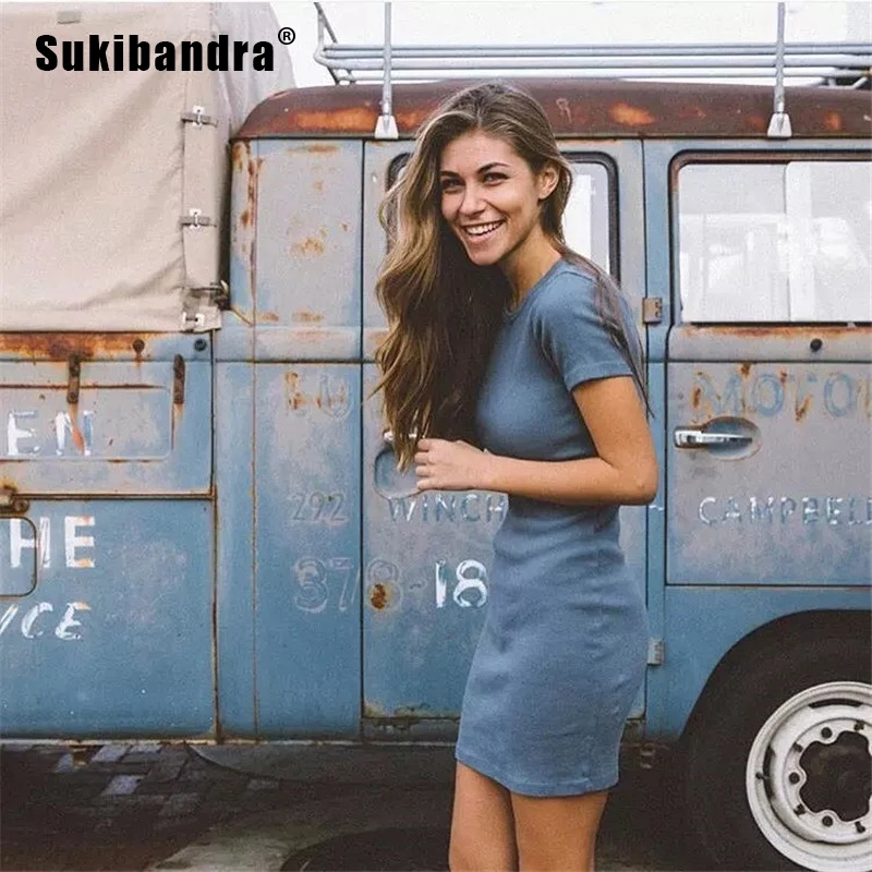 Женское облегающее мини платье Sukibandra короткое повседневное черное футболка с