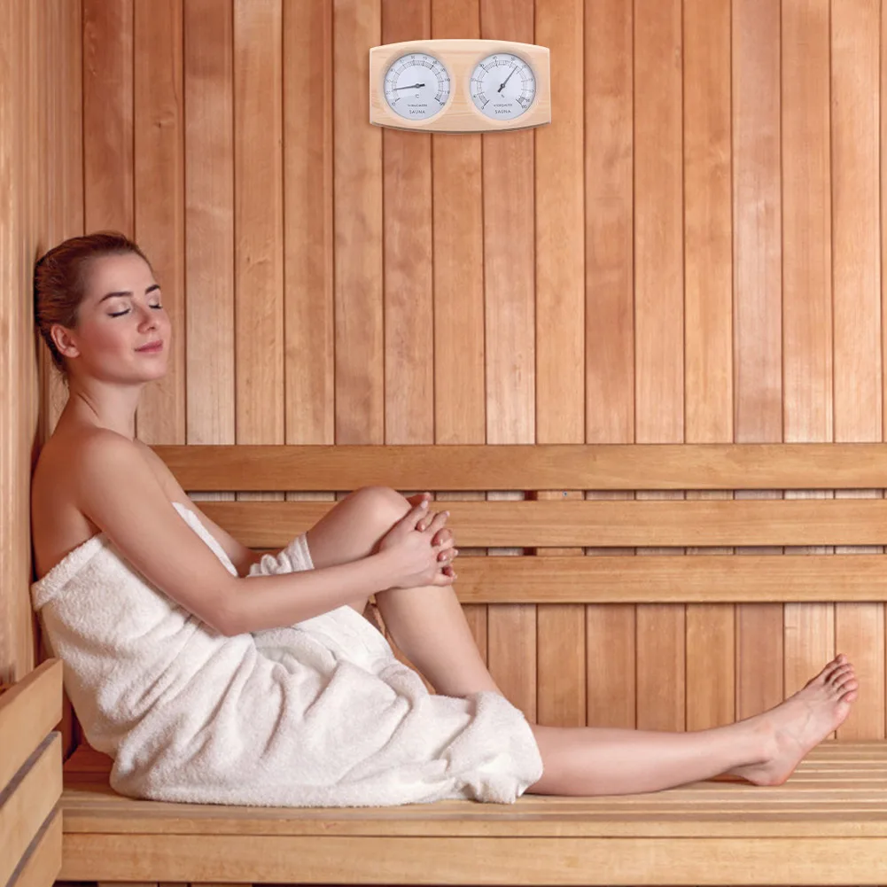 

Wooden Sauna Room Humidity Meter Gauge Bathroom Temperature Hygrometer