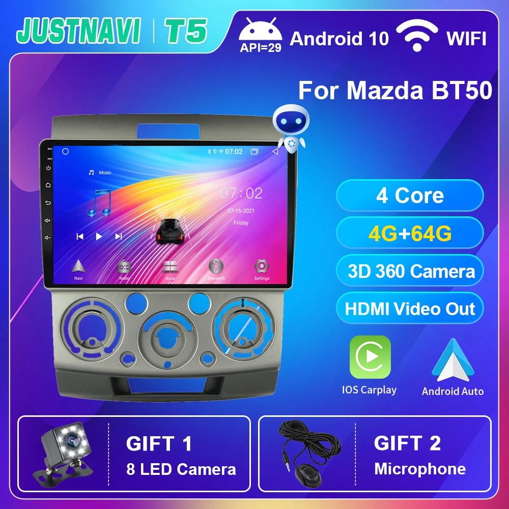 

JUSTNAVI Android 10.0 Car Radio Video For Mazda BT50 2006-2009 2010 Multimedia Player Navigation Auto Stereo Carplay No DVD 9"