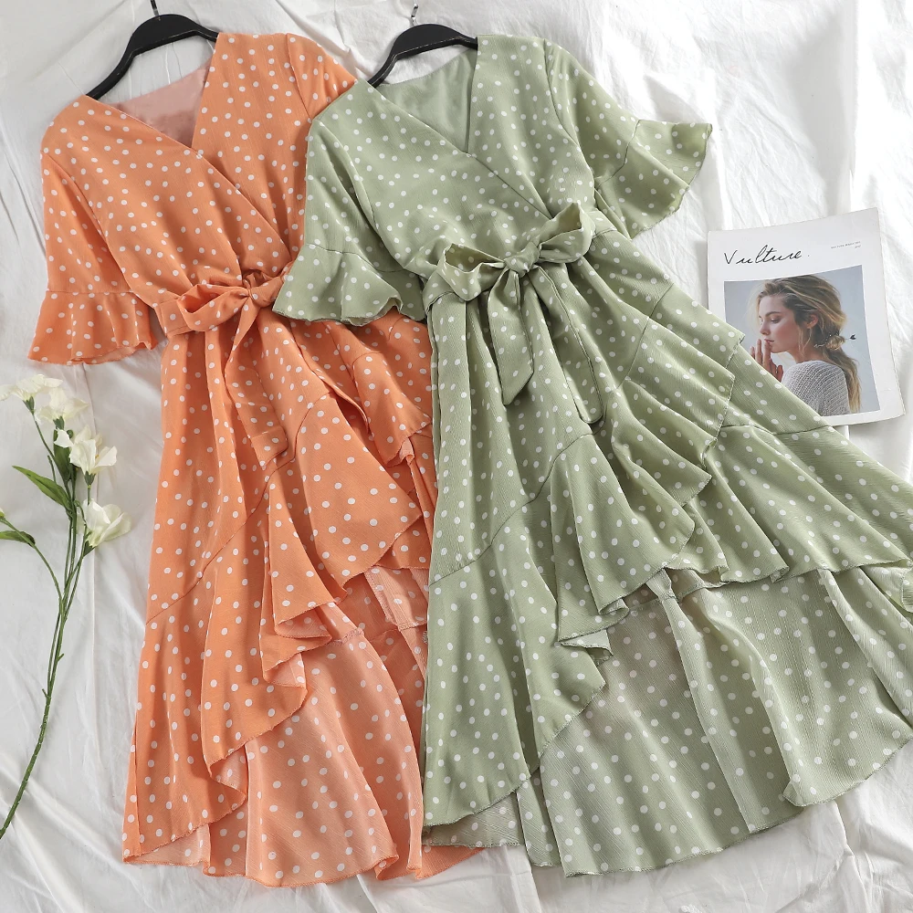 2020 необычное женское пальто с оборками в горошек летнее платье стиле бохо