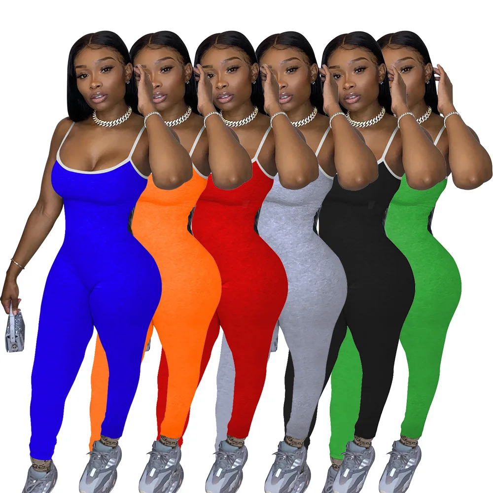 

Fashion Women Spaghetti Strap Pencil Jumpsuit Bodycon Skinny Sport One Piece Overall Romper Playsuit