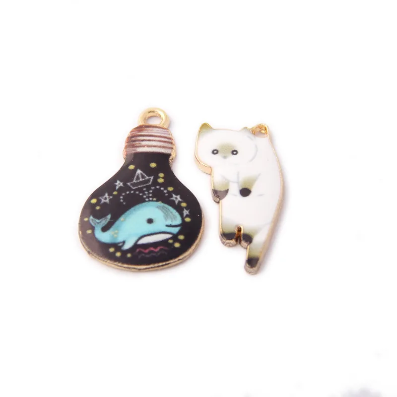 

DIY сплав эмаль Cat светильник лампочка Charms модное Kawaii Кулоны из нержавеющей стали для браслет серьги ювелирных изделий